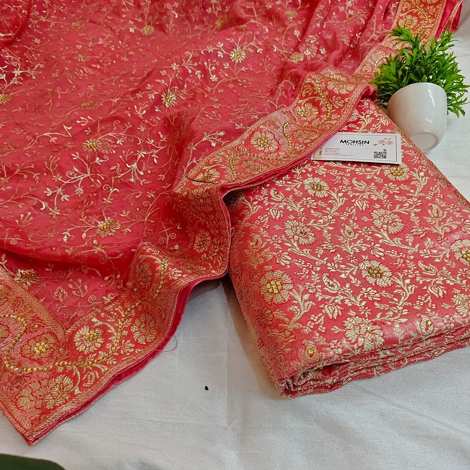 Peach Stone Work Kimkhab Silk Banarasi Gharara
