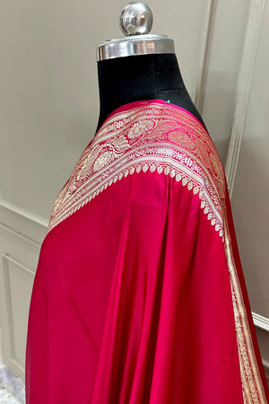 Pink Plain Royal Plain Katan Silk Banarasi Saree