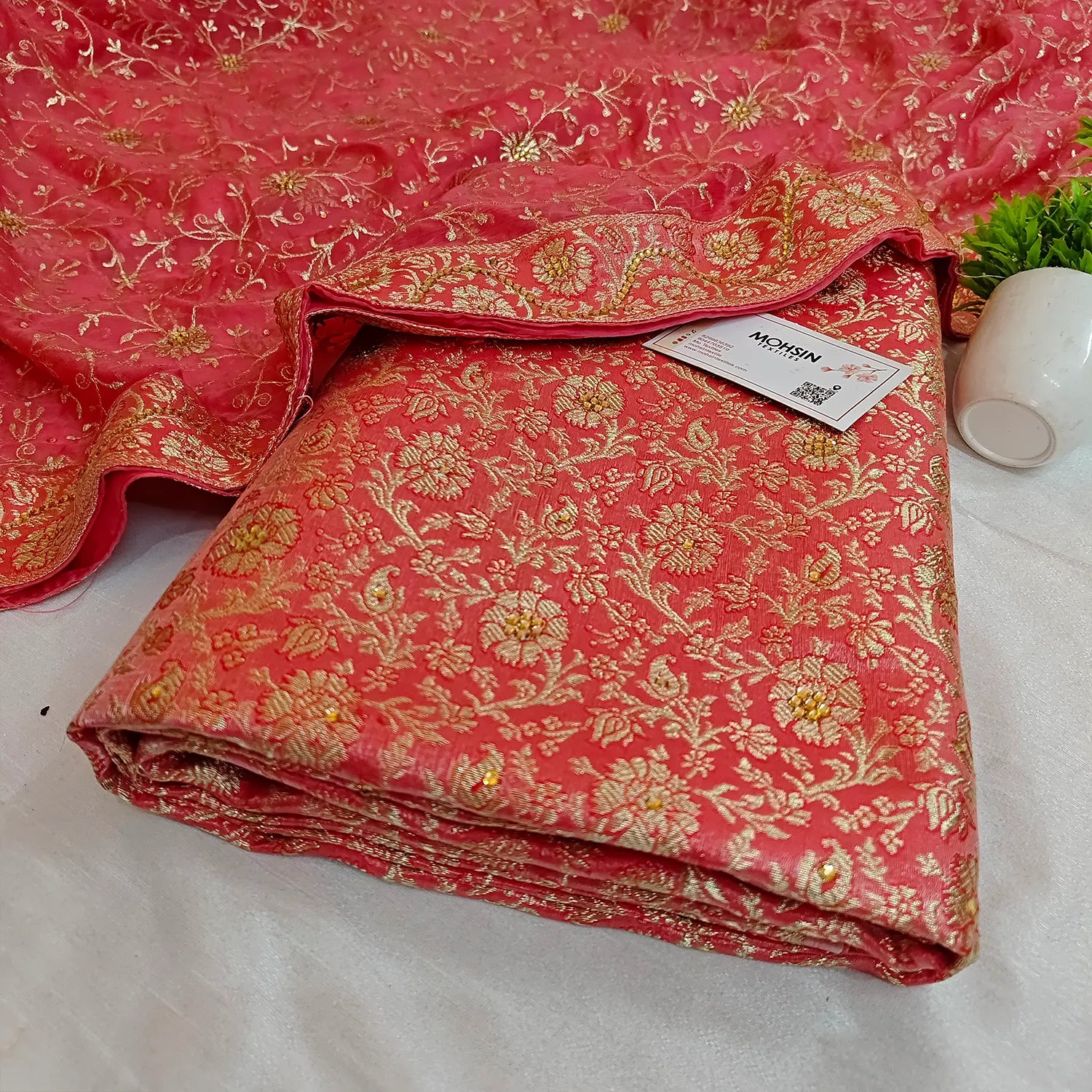 Peach Stone Work Kimkhab Silk Banarasi Gharara