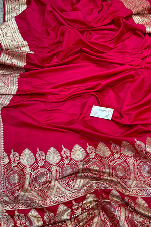 Pink Plain Royal Plain Katan Silk Banarasi Saree