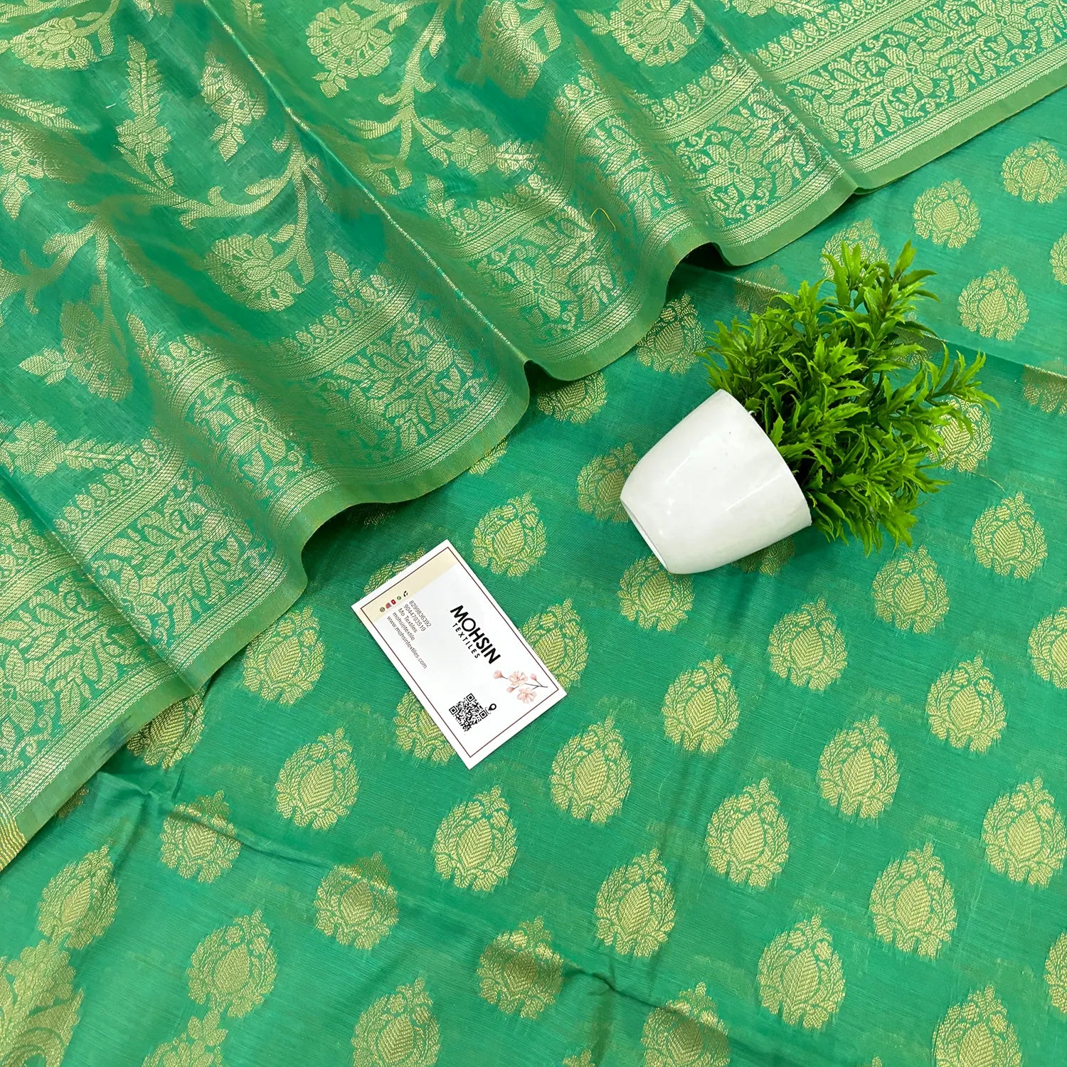 Sea Green Kalgha Buti Banarasi Silk Suit