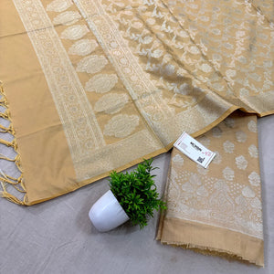Beige Golden Zari Katan Silk Banarasi Suit
