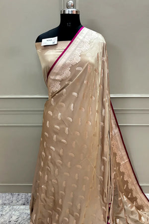 Beige Kanak Buti Katan Silk Banarasi Saree