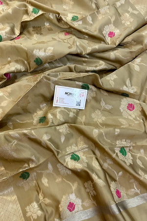 Beige Meenakari Satin Silk Banarasi Dupatta