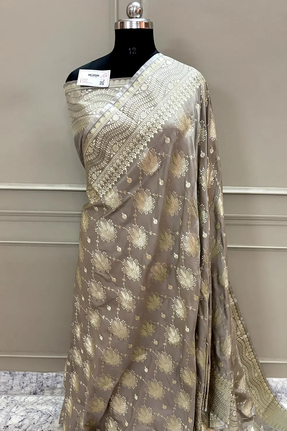 Beige Spider Jaal Katan Silk Banarasi Saree