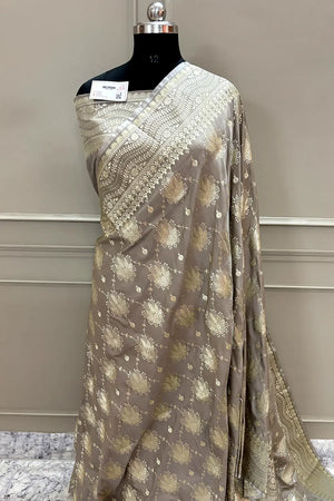 Beige Spider Jaal Katan Silk Banarasi Saree