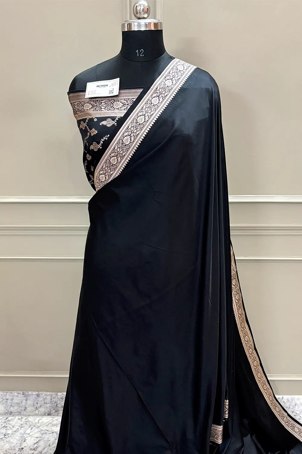 Black Zari Border Katan Silk Banarasi Saree