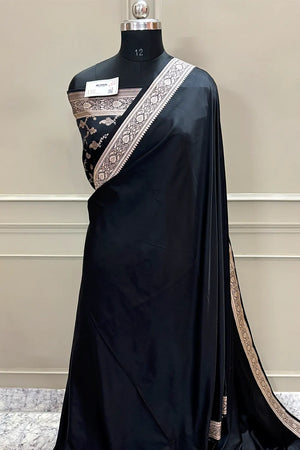 Black Zari Border Katan Silk Banarasi Saree