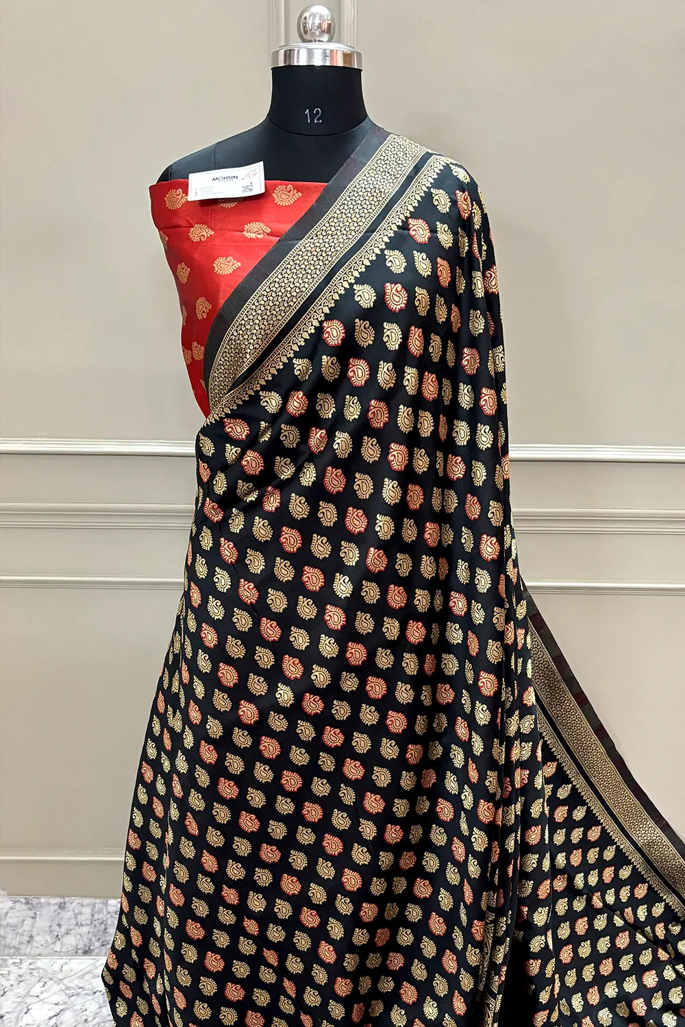 Black and Red Resham Zari Silky Banarasi Saree