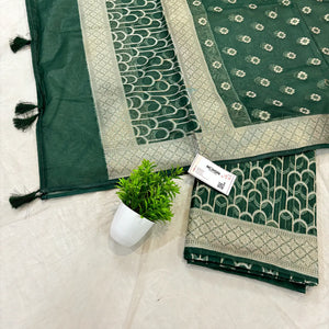 Bottle Green Cactus Jaal Organza Silk Banarasi Suit