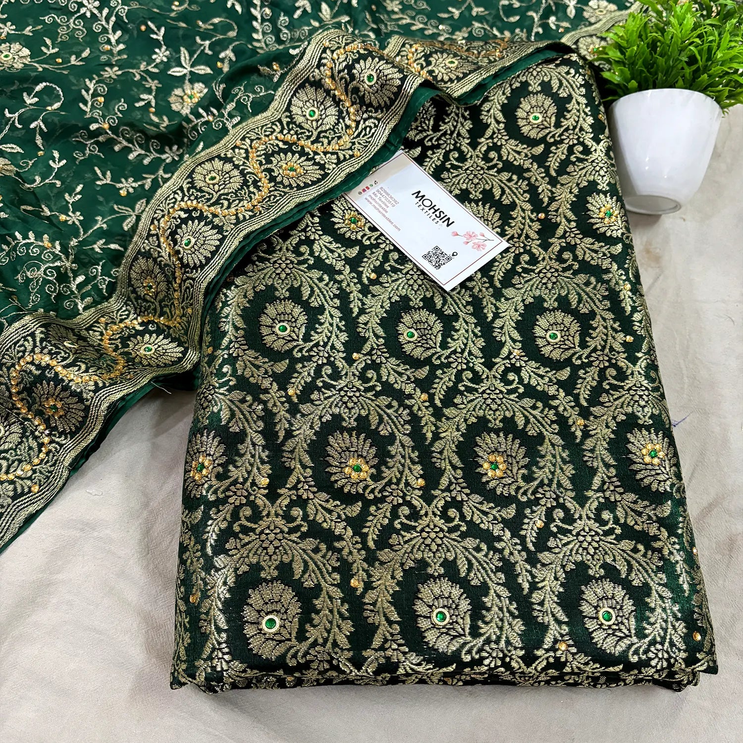 Bottle Green Chiragha Jaal Stone Work Kimkhab Silk Banarasi Gharara