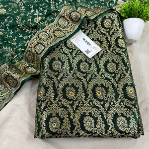 Bottle Green Chiragha Jaal Stone Work Kimkhab Silk Banarasi Gharara