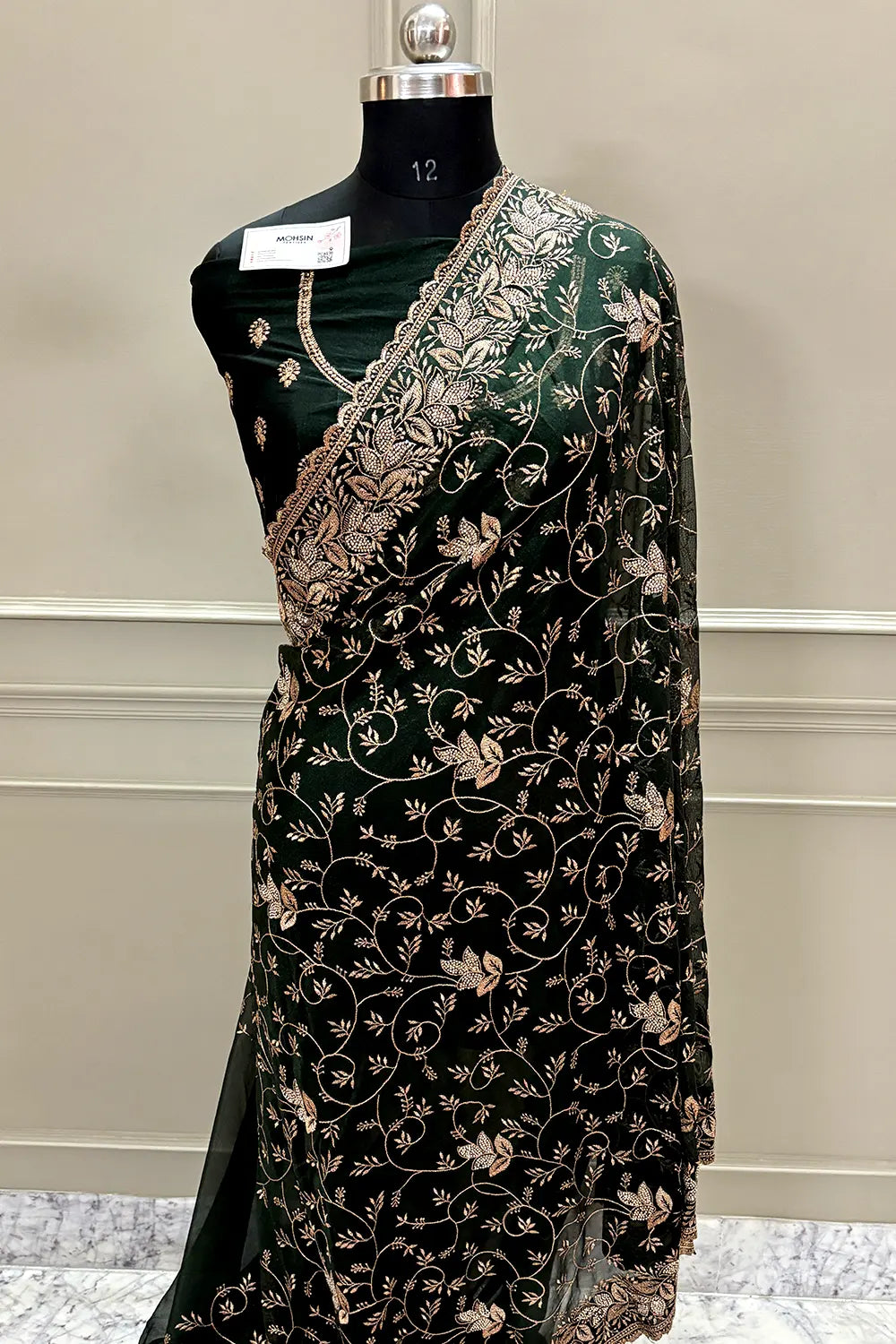 Bottle Green Embordiery Siroski Work Silk Saree