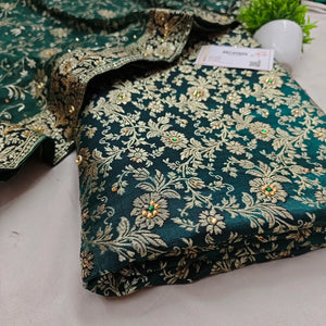 Teal Stone Work Kimkhab Silk Banarasi Gharara