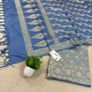 Dark Firozi Golden Zari Katan Silk Banarasi Suit