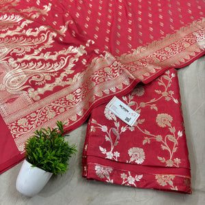 Dark Peach Golden Zari Katan Silk Banarasi Suit