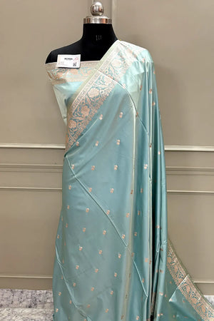 Firozi Babu Buti Katan Silk Banarasi Saree