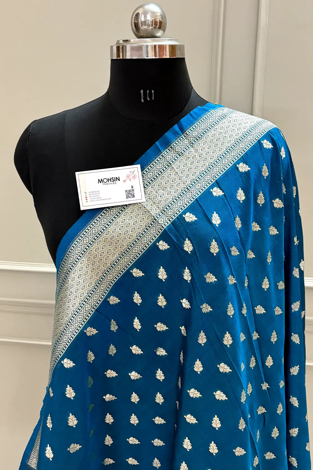 Firozi Golden Zari Katan Silk Banarasi Dupatta