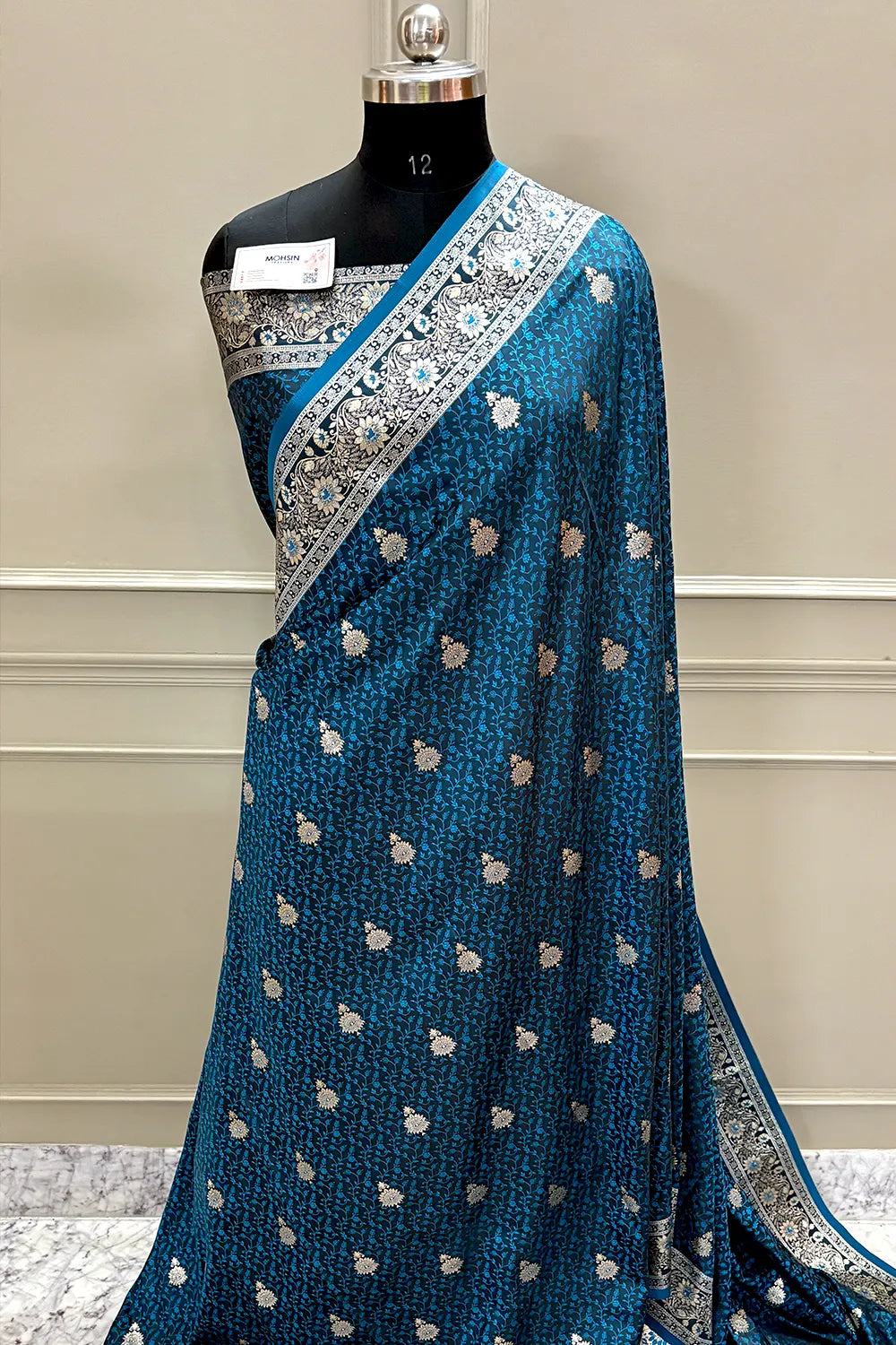Firozi Golden Zari Katan Silk Banarasi Saree