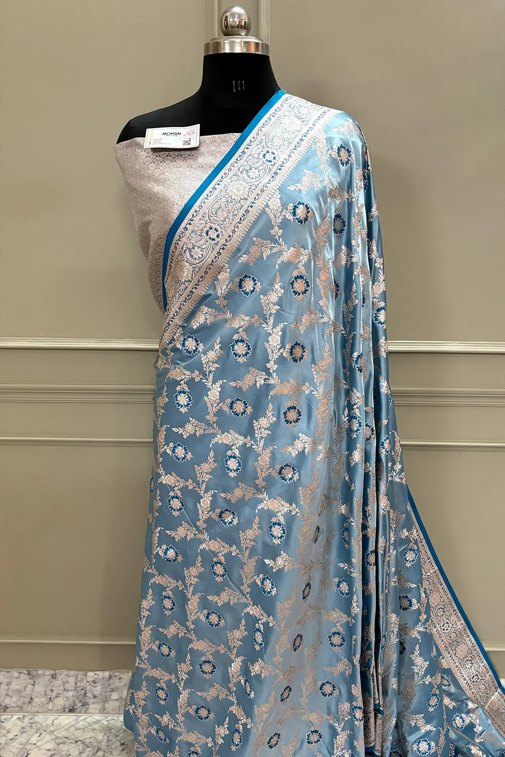 Firozi Zahra Jaal Katan Silk Banarasi Saree