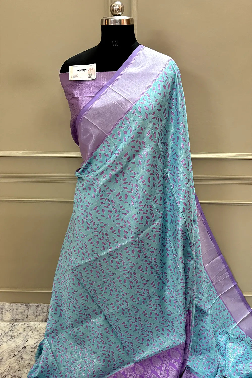 Firozi and Lavender Resham Zari Banarasi Silk Saree
