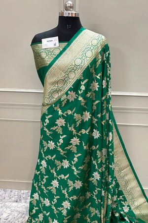 Green Jasmine Jaal Katan Silk Banarasi Saree