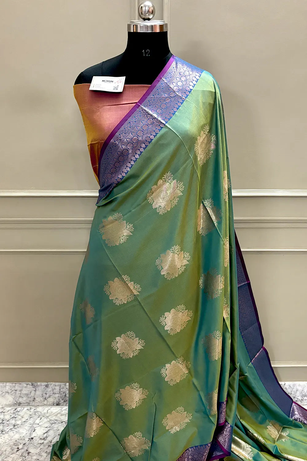 Green and Mustard Gulaboo Banarasi Silk Saree
