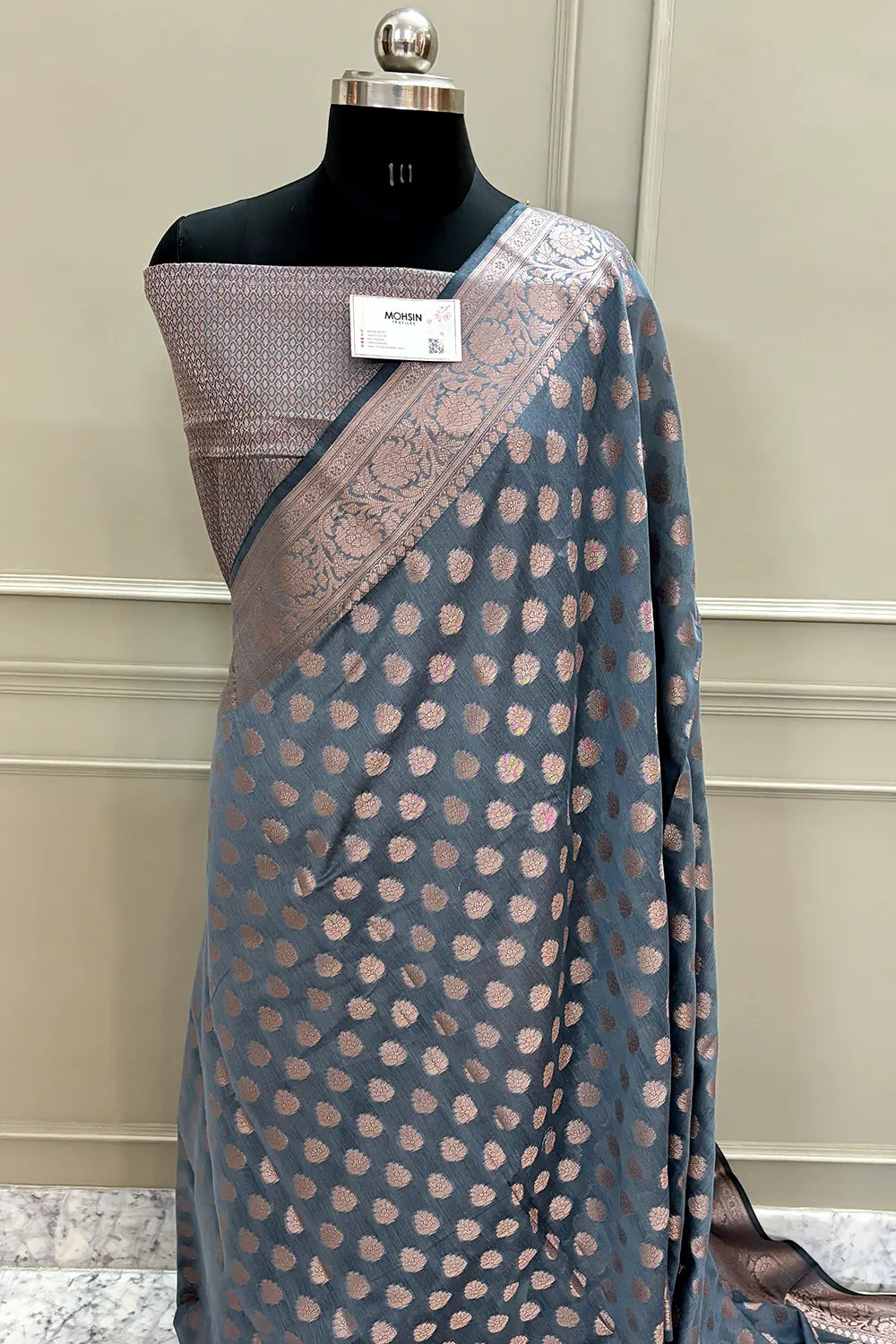Grey Panni Buti Chanderi Silk Banarasi Saree