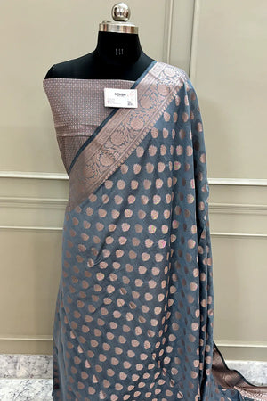 Grey Panni Buti Chanderi Silk Banarasi Saree
