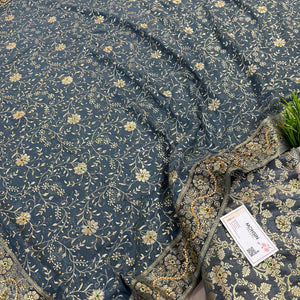 Grey Stone Work Kimkhab Silk Banarasi Gharara