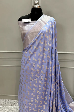 Lavender Panchi Buti Katan Silk Banarasi Saree