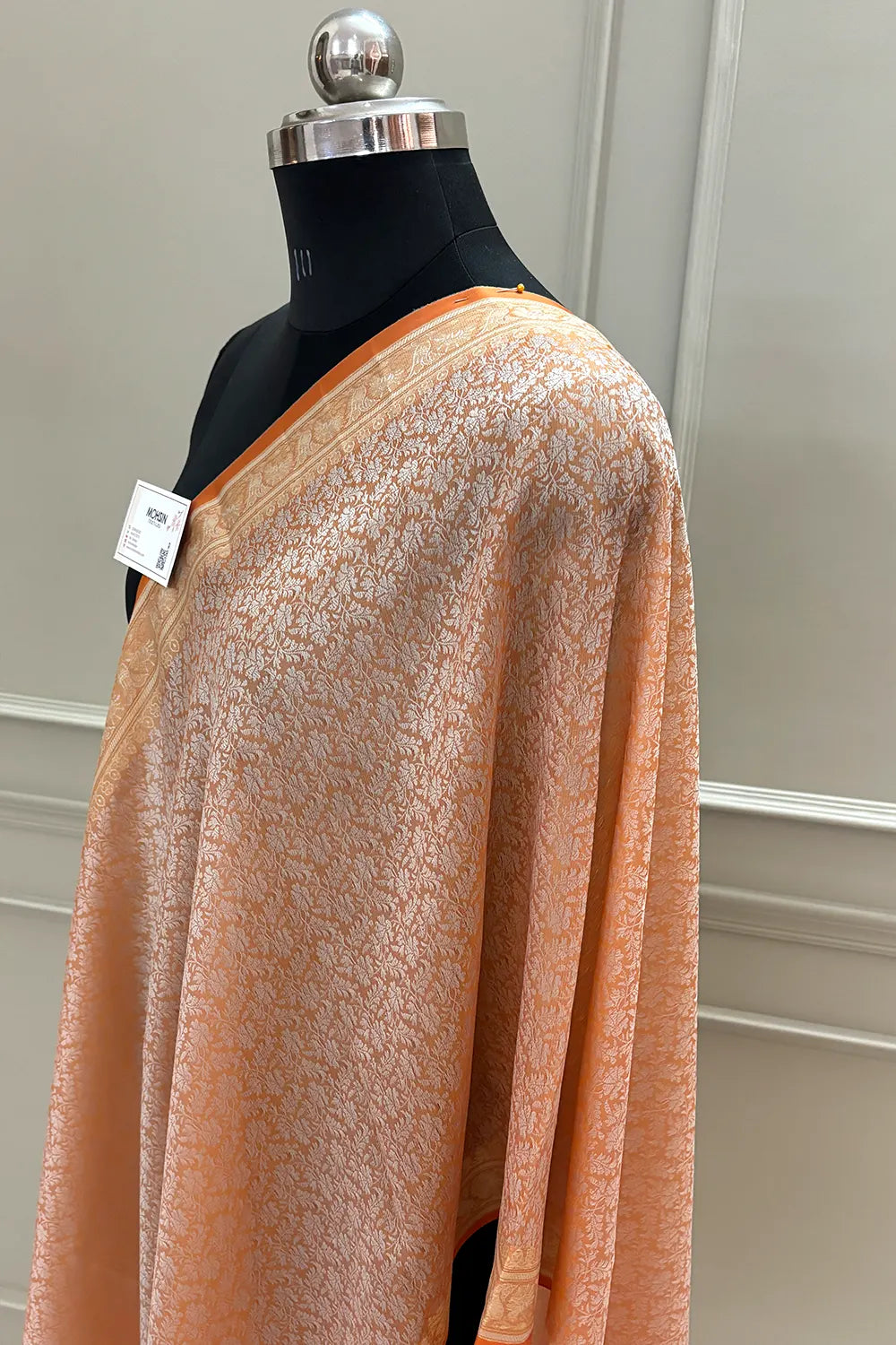 Light Peach Resham Zari Silk Banarasi Stole