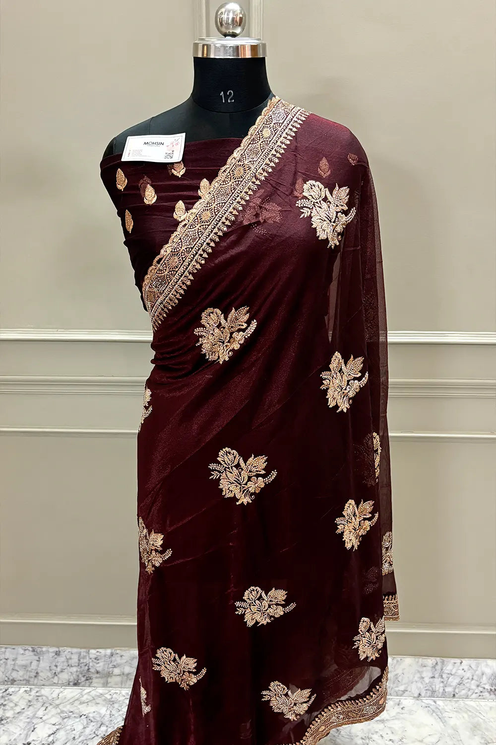 Maroon Embordiery Siroski Work Silk Saree
