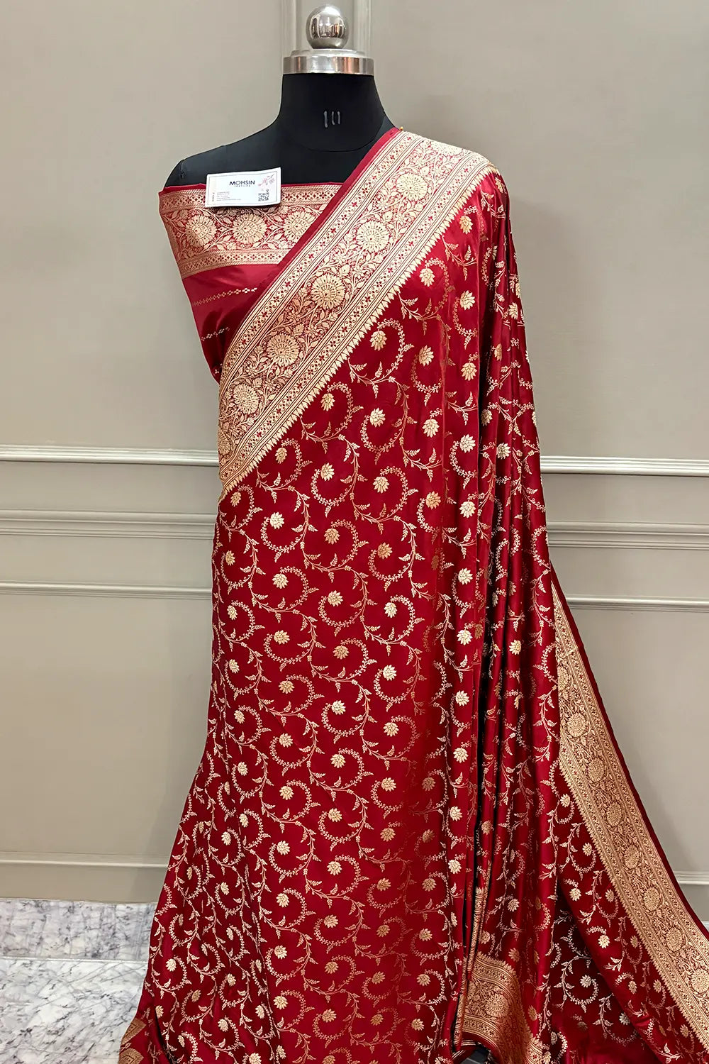 Maroon Eragon Jaal Katan Silk Banarasi Saree