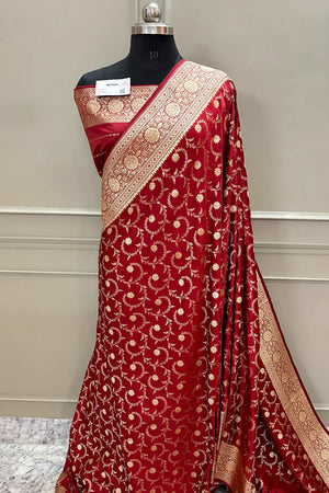 Maroon Eragon Jaal Katan Silk Banarasi Saree