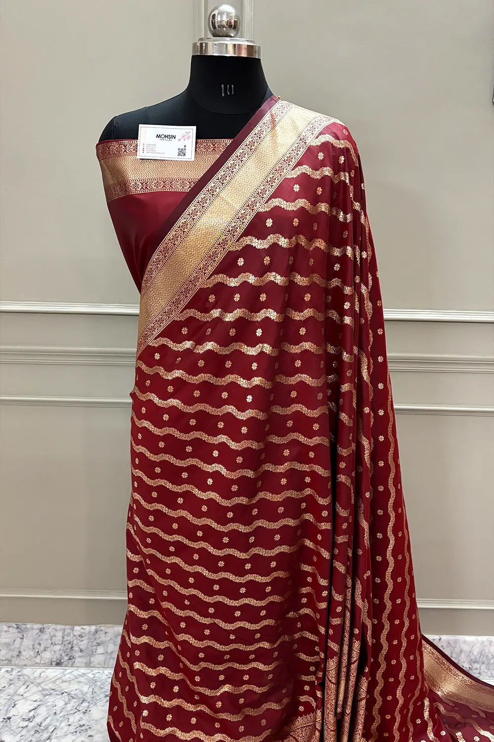 Maroon Golden Zari Katan Silk Banarasi Saree