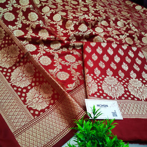 Maroon Golden Zari Katan Silk Banarasi Suit