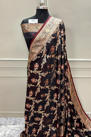 Maroon Henna Jaal Katan Silk Banarasi Saree