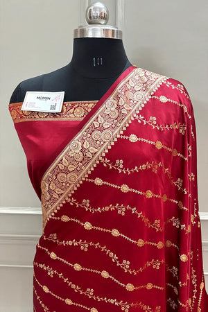 Maroon Sunehri Lehar Katan Silk Banarasi Saree