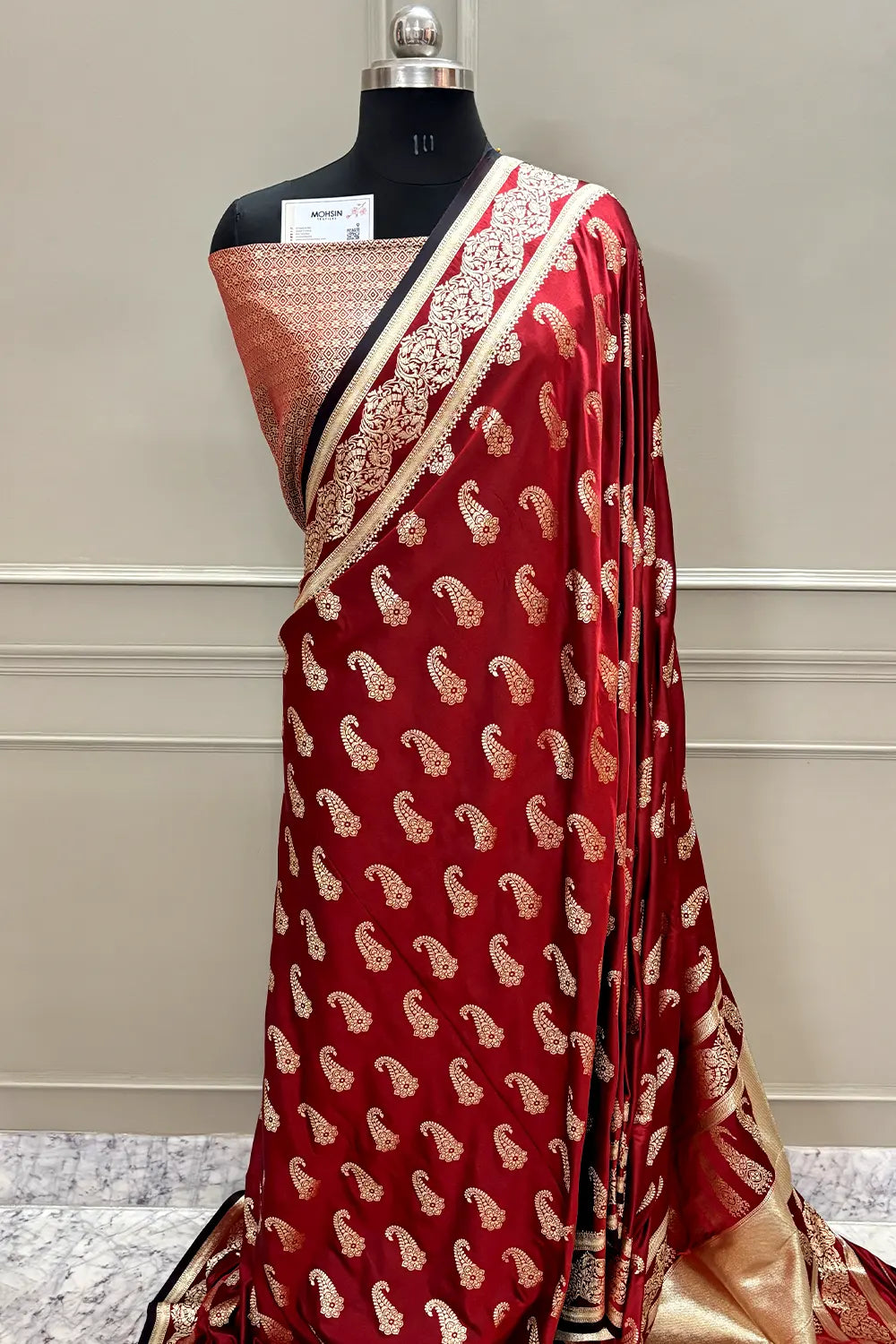 Maroon Unicorn Buti Katan Silk Banarasi Saree