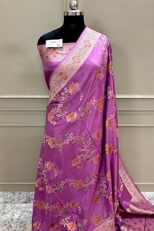 Mauve Shakahari Jaal Georgette Silk Banarasi Saree