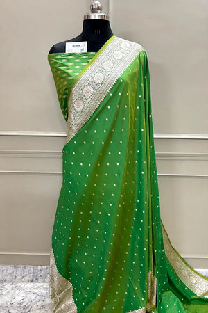 Mehendi Nanhikali Katan Silk Banarasi Saree