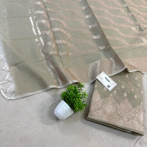 Mint Golden Zari Linen Silk Banarasi Suit
