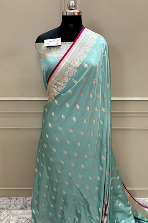 Mint Green Aatari Buti Katan Silk Banarasi Saree
