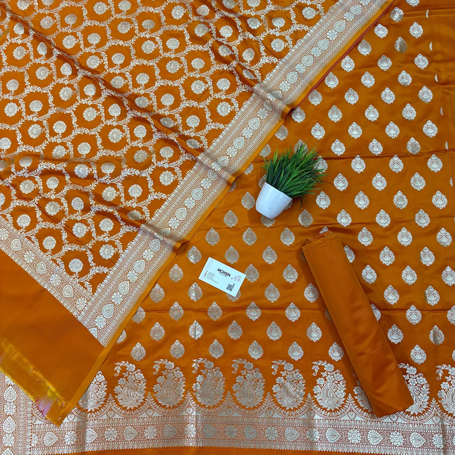 Mustard Golden Zari Katan Silk Banarasi Suit