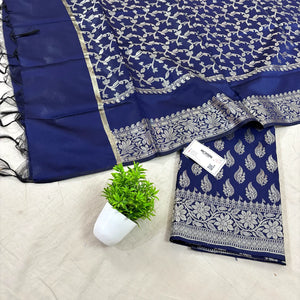Navy Blue Agnipath Buti Satin Silk Banarasi Suit