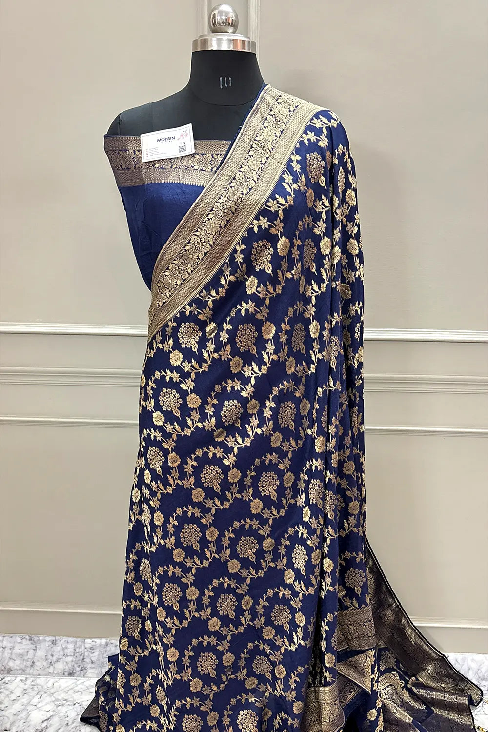 Navy Blue Golden Zari Georgette Silk Banarasi Saree