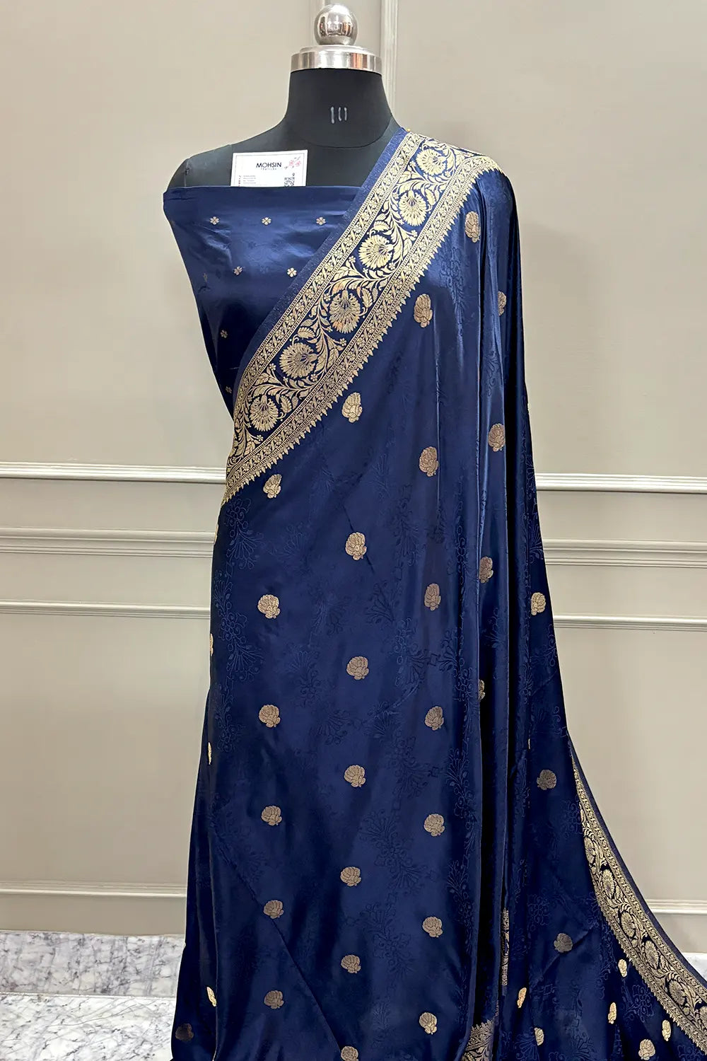 Navy Blue Golden Zari Katan Silk Banarasi Saree