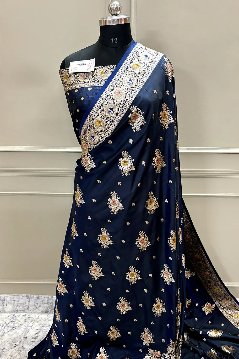 Navy Blue Golden Zari Katan Silk Banarasi Saree