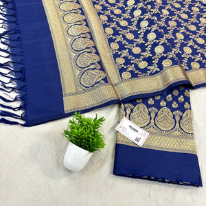 Navy Blue Gumbad Patti Katan Silk Banarasi Suit